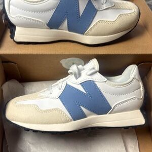 New Balance Kids White and Blue Sneakers